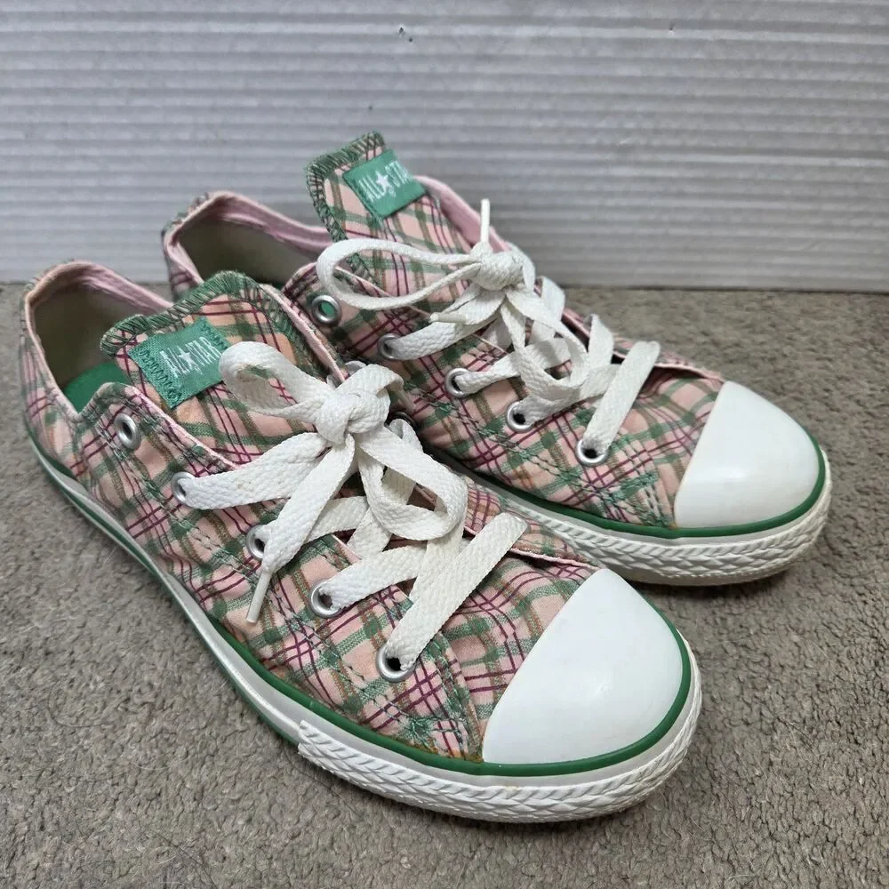 Converse All Star Size 3 Pink & Green Plaid Sneakers Shoes 3Z776